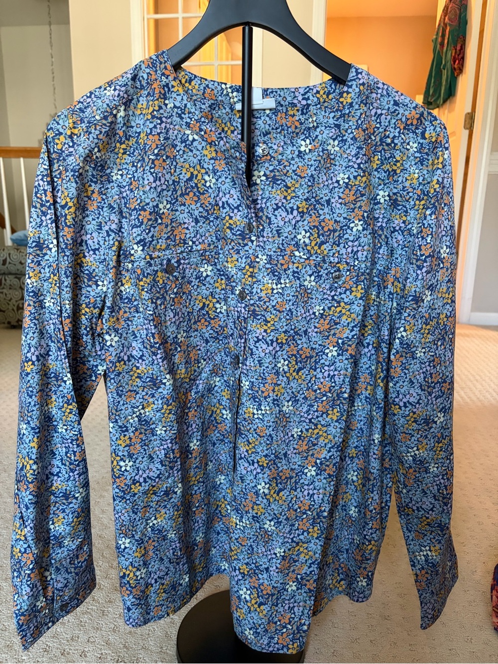J. Jill Blue Floral Button-Front Blouse